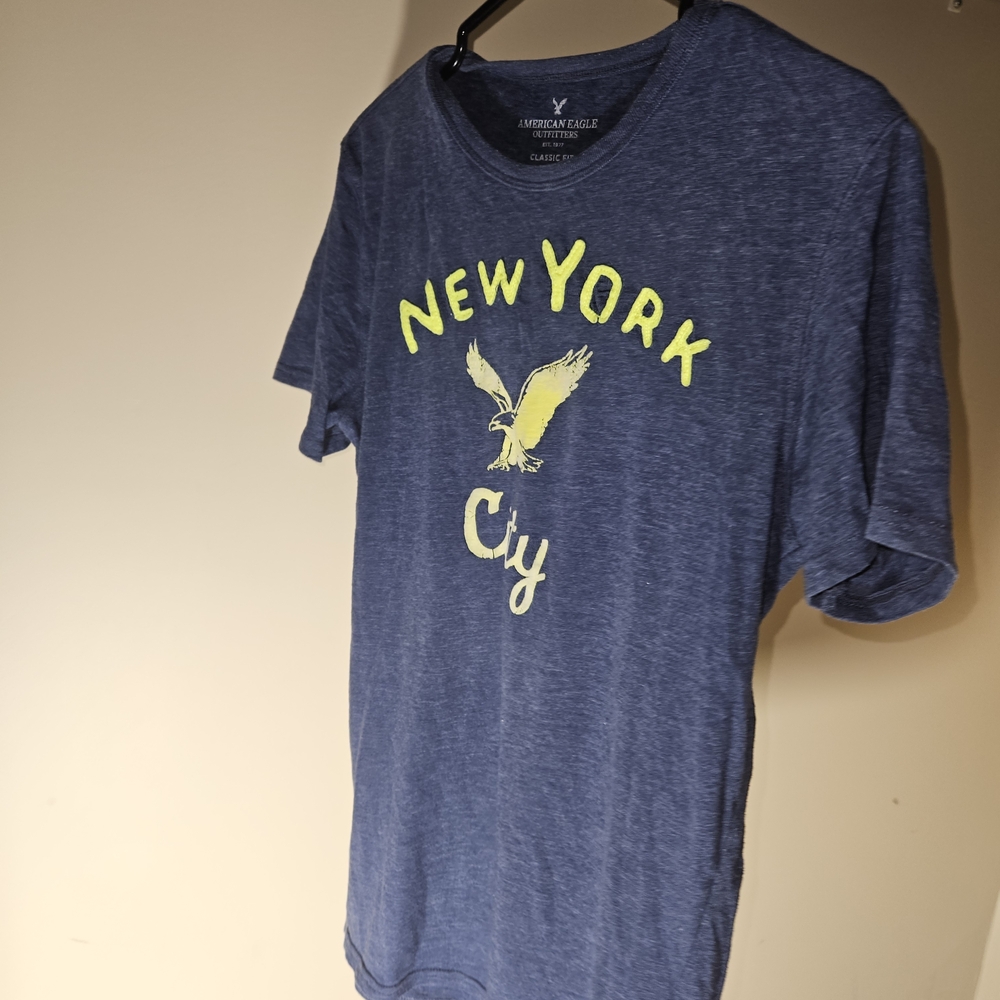 American Eagle Outfitters Navy Tee with Yellow Graphic